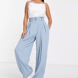 NWT River Island Petite pleated wide leg dad pants in light blue size 8 US